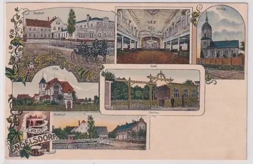 15178 Ak Lithographie Gruß aus Engelsdorf Gasthof, Gutshof, Villa usw. 1906