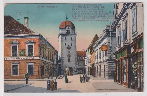 65091 Ak Leoben Stadtturm und gasthaus zum Mohren 1918