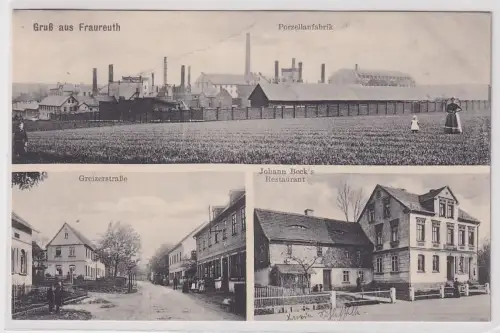 907910 Ak Gruß aus Fraureuth Porzellanfabrik, Greizerstraße, Restaurant 1917