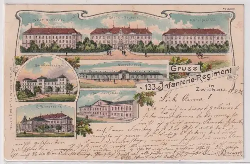 87805 Ak Lithographie Gruß vom 133.Infanterie Regiment in Zwickau 1902