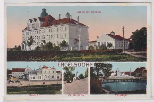 904219 Mehrbild Ak Engelsdorf Schule mit Turnhalle, Gasthof, Kirche um 1920