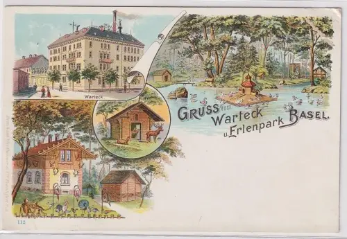 903717 Ak Lithographie Gruß vom Warteck und Erlenpark Basel um 1900 