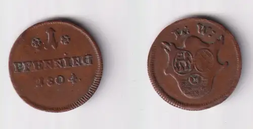 1 Pfennig Kupfer Münze  Löwenstein-Wertheim Grafschaft 1804 (170387)
