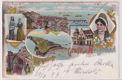 36355 Ak Lithographie Gruß aus Helgoland neue Post, Treppe usw. 1899