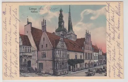 50693 Ak Lemgo - Rathaus davor einige Verkaufsstände, Bahnpost 1910