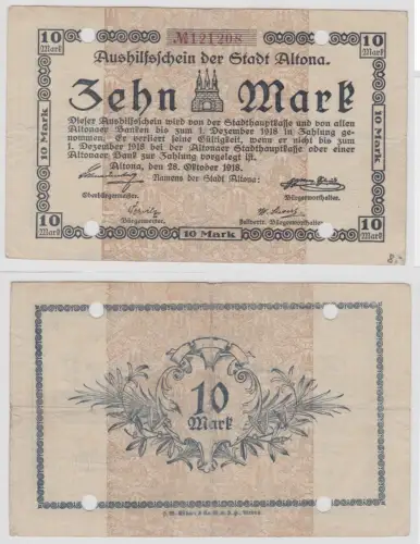 10 Mark Banknote Aushilfsschein der Stadt Altona 28.10.1918 (140663)