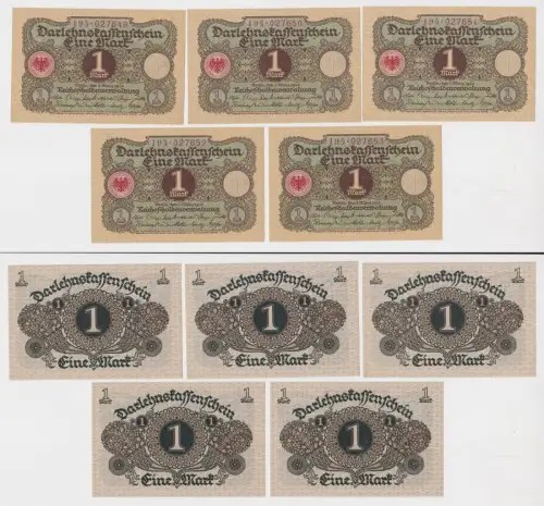 5 x 1 Mark Darlehnskassenschein 1.3.1920 mit fortlaufender Nummer UNC (148736)