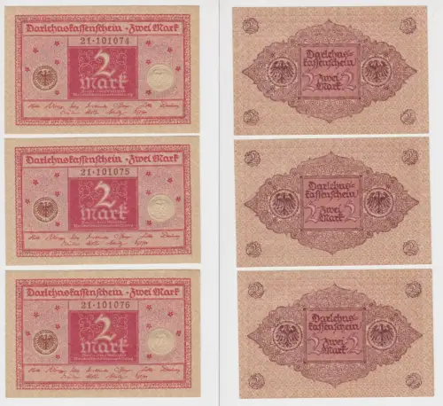 3 x 2 Mark Darlehnskassenschein 1.3.1920 mit fortlaufender Nummer UNC (141944)