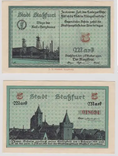 5 Mark Banknote Notgeld Stadt Staßfurt 1.10.1918 kassenfrisch (144654)