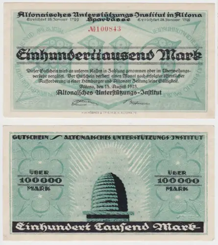 100000 Mark Banknote Altona Unterstützungs Institut 15.8.1923 (143364)