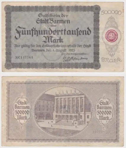 500000 Mark Banknote Inflation Stadt Barmen 4.8.1923 (146161)