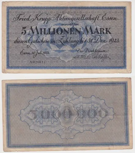 5 Millionen Mark Banknote Stadt Essen Fried.Krupp 30.7.1923 (143023)