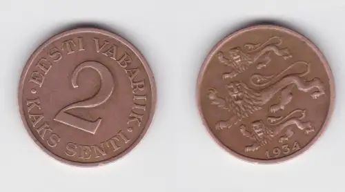 2 Senti Kupfer Münze Estland 1934 ss KM 15 (152193)