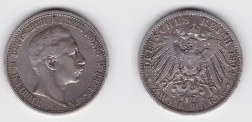 2 Mark Silbermünze Preussen Kaiser Wilhelm II 1904 Jäger 102 ss+ (150926)