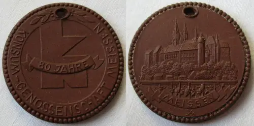 DDR Meissner Porzellan Medaille 80 Jahre Konsum-Genossenschaft Meissen (149391)