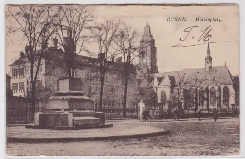 97407 Ak Düren Rhld. Moltkeplatz mit Denkmal 1924
