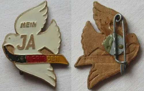 DDR Papp Abzeichen "Mein Ja dem Frieden" weiße Friedenstaube mit Band (148610)