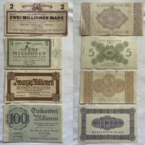 4 x Banknoten Inflation Stadt Freital 1923 (152823)