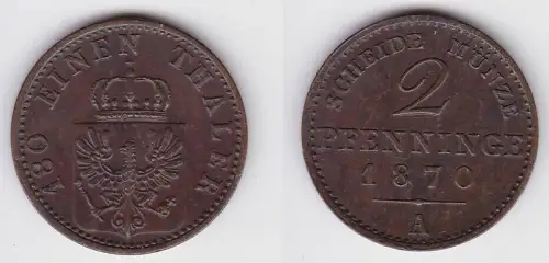 2 Pfennige Kupfer Münze Preussen 1870 A vz (150167)
