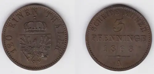 3 Pfennige Kupfer Münze Preussen 1868 A vz (150169)