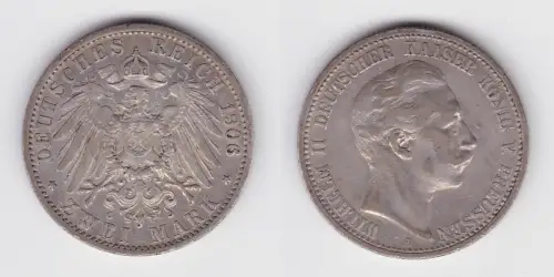2 Mark Silbermünze Preussen Kaiser Wilhelm II 1906 Jäger 102 (150716)