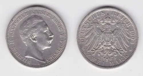 2 Mark Silbermünze Preussen Kaiser Wilhelm II 1906 Jäger 102 ss+ (144685)