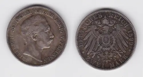 2 Mark Silbermünze Preussen Kaiser Wilhelm II 1899 Jäger 102 ss (143151)
