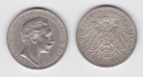 3 Mark Silbermünze Preussen Kaiser Wilhelm II 1911 A Jäger 103 ss (150468)