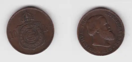 10 Reis Kupfer Münze Brasilien1869 f.ss (137429)
