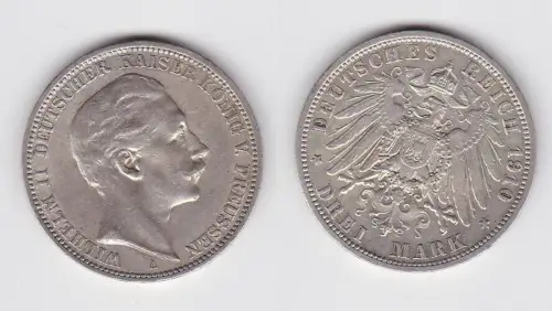 3 Mark Silbermünze Preussen Kaiser Wilhelm II 1910 A Jäger 103 ss (150556)