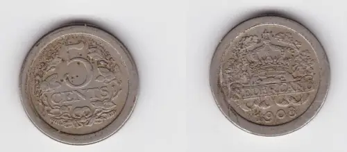 5 Cent Kupfer Nickel Münze Niederlande 1908 ss (136229)