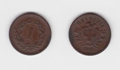 1 Rappen Kupfer Münze Schweiz 1919 B vz (141743)
