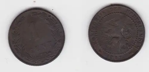 1 Cent Kupfer Münze Niederlande 1907 ss (137823)