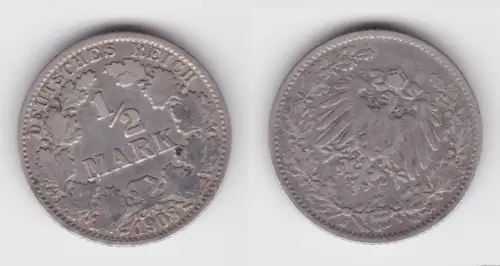 1/2 Mark Silber Münze Deutsches Reich 1908 J ss  (151306)