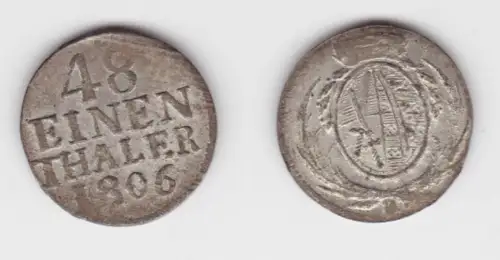 1/48 Taler Silber Münze Sachsen Friedrich August I. 1806 H ss+ (151461)