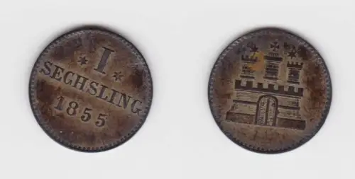 1 Sechsling Silber Münze Hamburg 1855 ss+ (151556)