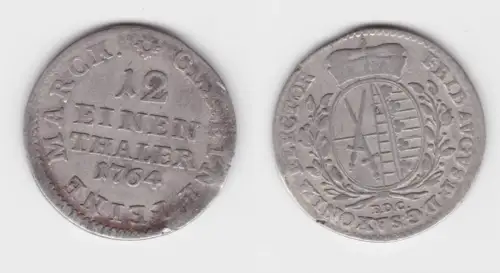 1/12 Taler Silber Münze Sachsen 1764 EDC ss (151374)