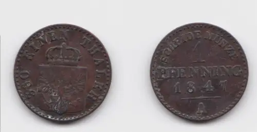1 Pfennig Bronze Münze Preussen 1847 A  ss+ (151462)