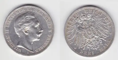 3 Mark Silbermünze Preussen Kaiser Wilhelm II 1912 A Jäger 103 ss (151700)