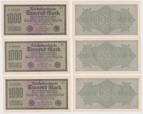 3 x 1000 Mark Banknote Berlin 1923 Ro. 73 fortlaufende Seriennummer (108374)