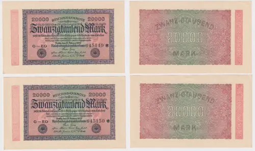 2 x 20000 Mark Banknote Berlin 1923 Ro. 84 fortlaufende Seriennummer (107499)