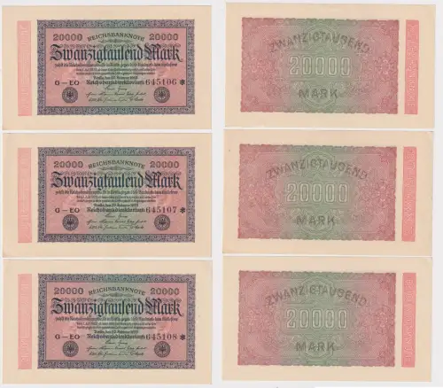 3 x 20000 Mark Banknote Berlin 1923 Ro. 84 fortlaufende Seriennummer (104231)
