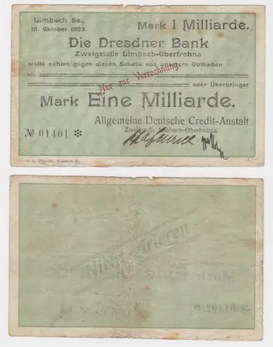 1 Milliarde Mark Banknote Dresdner Bank Limbach 18.10.1923 (130305)