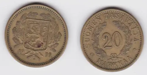 20 Markkaa Messing Münze Finnland 1939 ss+ (122789)