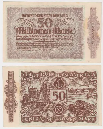 50 Millionen Mark Banknote Stadt Duisburg 15.September 1923 (130665)