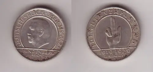 3 Mark Silber Münze Weimarer Republik Treu der Verfassung 1929 D ss+ (112567)