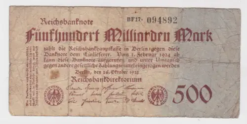 500 Milliarden Mark Inflation Banknote 26.10.1923 Ro.124 d (130727)