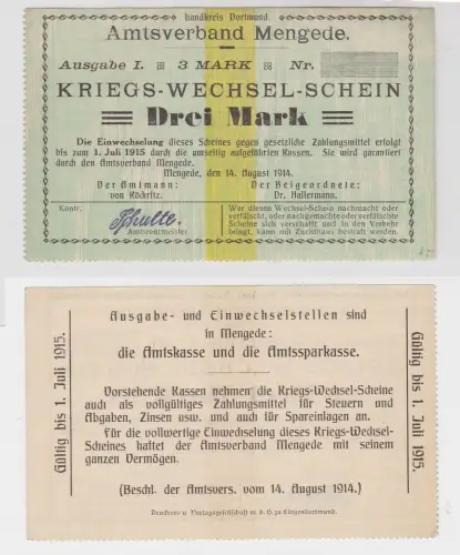 3 Mark Banknoten Kriegs-Wechselschein Amtsverband Mengede 1914 (130640)