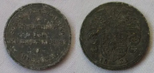 Zink Wertmarke Städtische Gaswerke Münzgasmesser Breslau 1921 (112591)