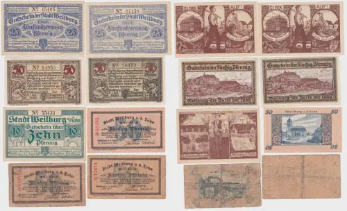8 Banknoten Notgeld Stadt Weilburg an der Lahn 1917-1920 (140361)